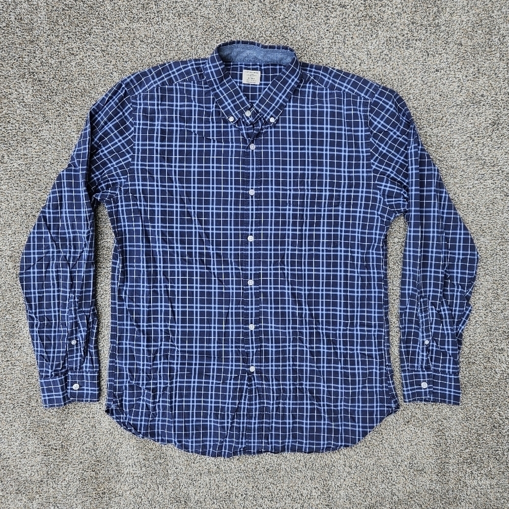J. Crew Vintage Classic Blue White Button Down Long Sleeve Shirt Mens Size Large
